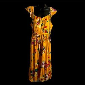 Old Navy Large yellow floral sleeveless maxi dress ruffle neck & bottom lined